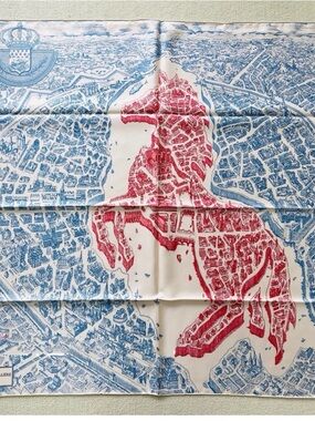 Silk City Map Seaborn Horse Print Scarf - Blue & Red   100%silk. 90x90cm